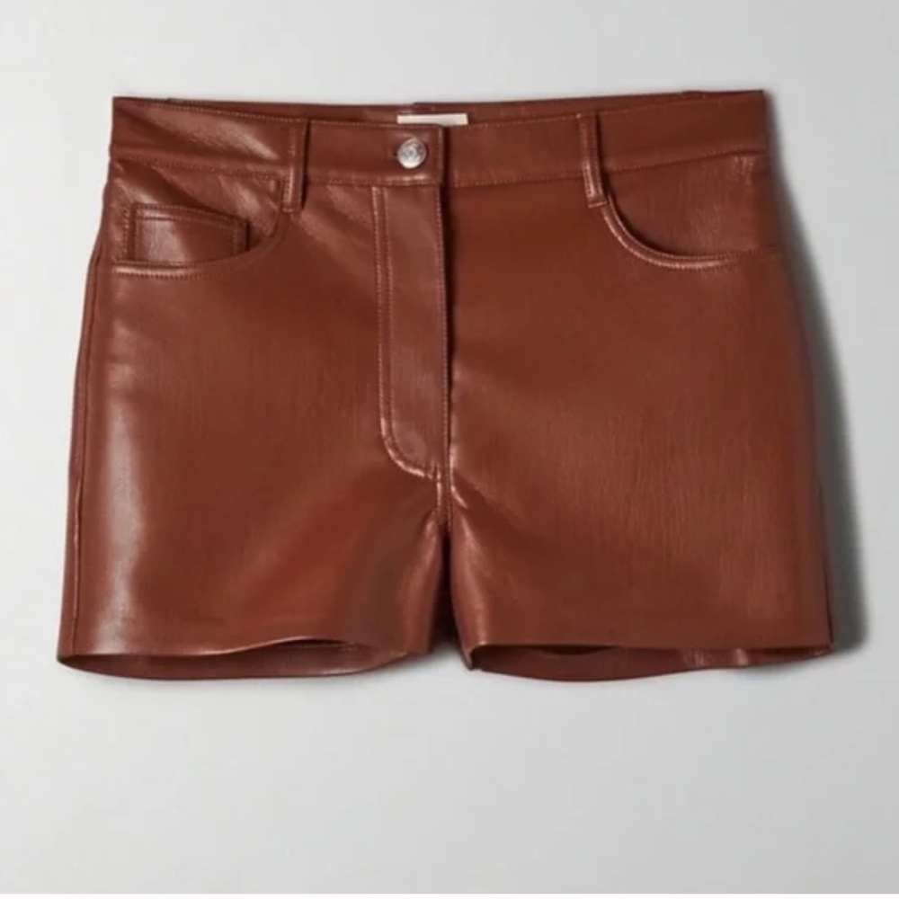 Aritzia Wilfred Leather Melina Shorts, 00, Cognac Brown